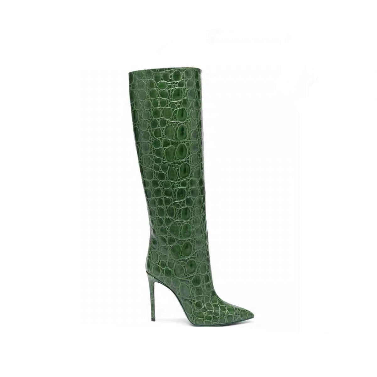 Flowering Girl Women Snake-print high-heeled pointed-toe straight-leg boots