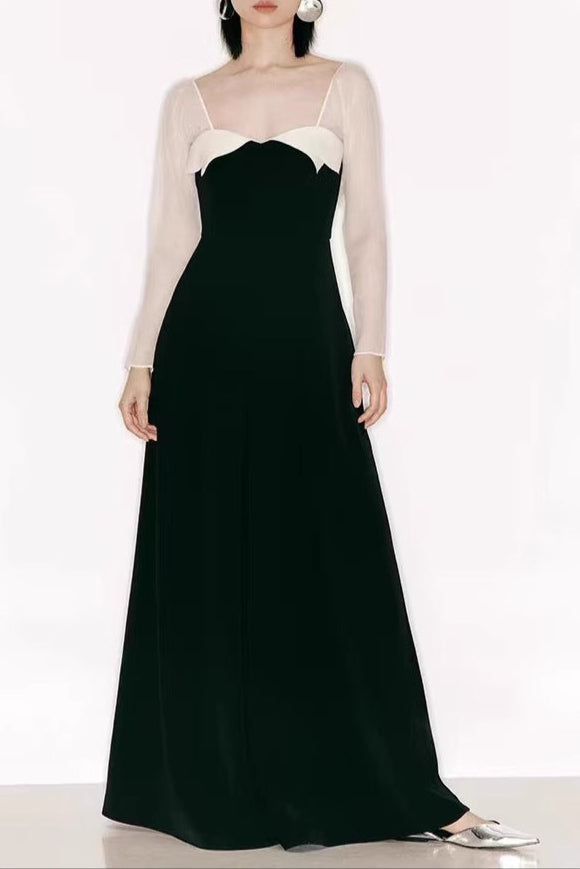 Jenny Tulle Sleeve Square Neck Maxi Dress In Black