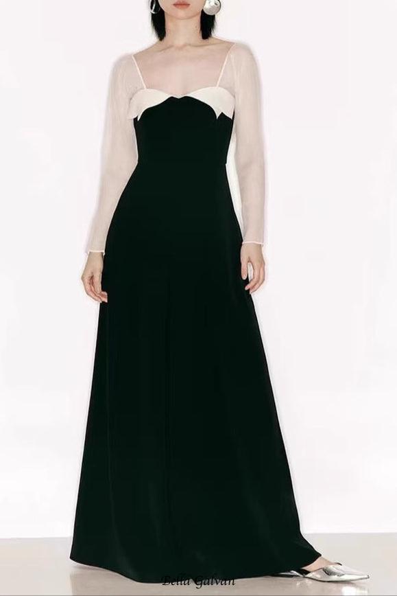 JENNY TULLE SLEEVE SQUARE NECK MAXI DRESS IN BLACK