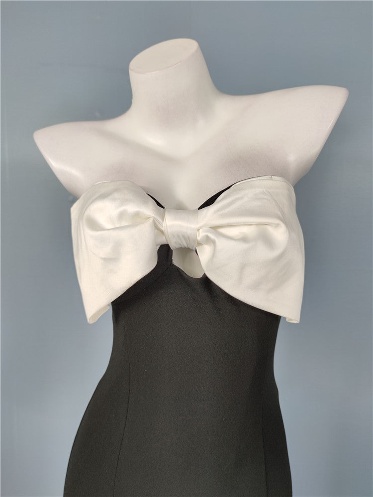 Flowering Girl Women Satin Bow Bodycon Mini Dress