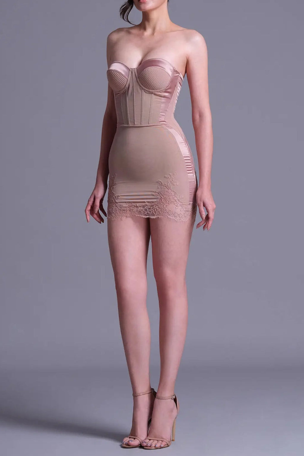 Sherry Nude Cord Lace Bustier Mini Dress