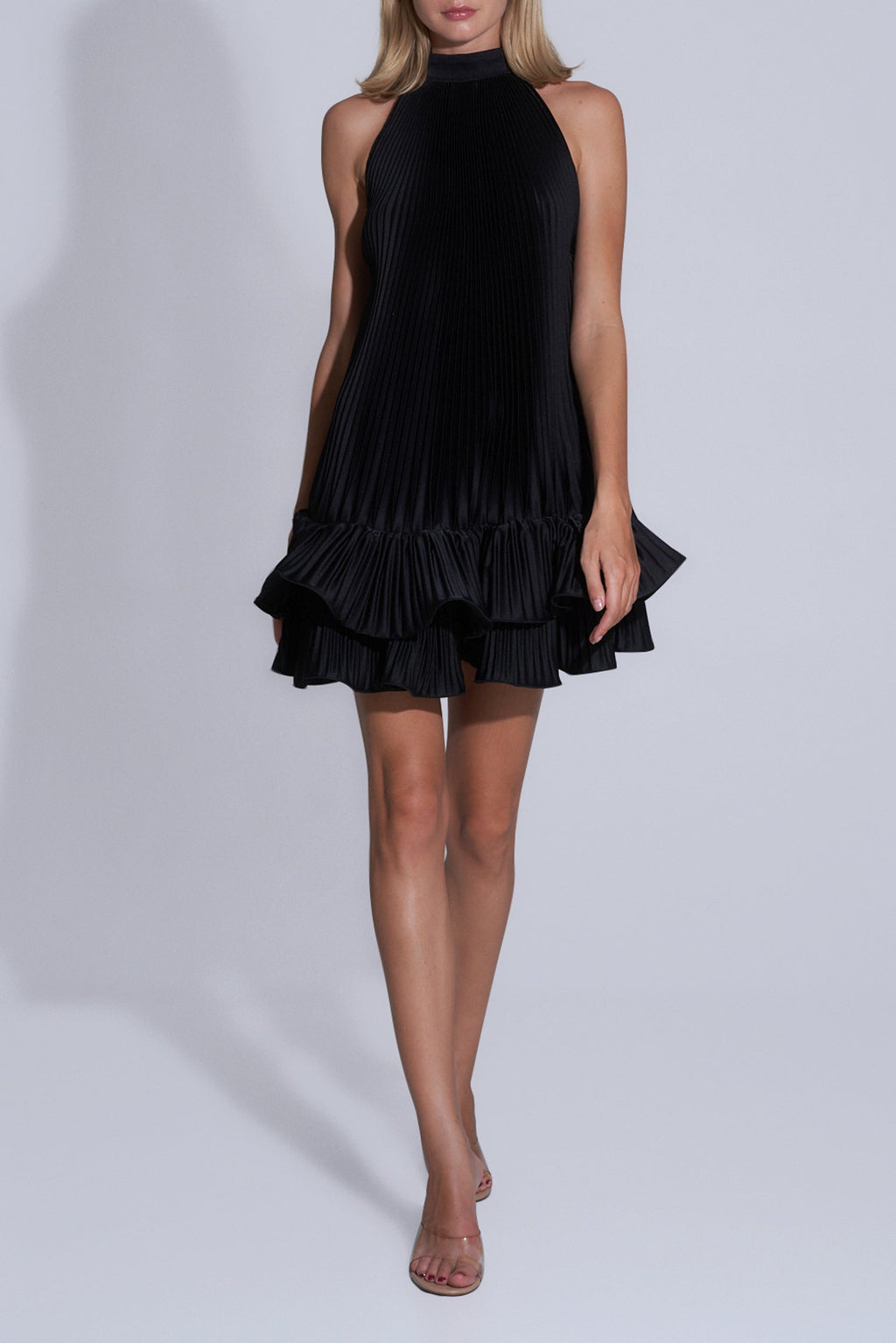 Flowering Girl Women tina Double-layer ruffled halter neck mini dress in black