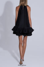 Flowering Girl Women tina Double-layer ruffled halter neck mini dress in black