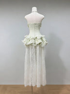 Tiffany Fitted Lace-Paneled Strapless Maxi Dress In Green