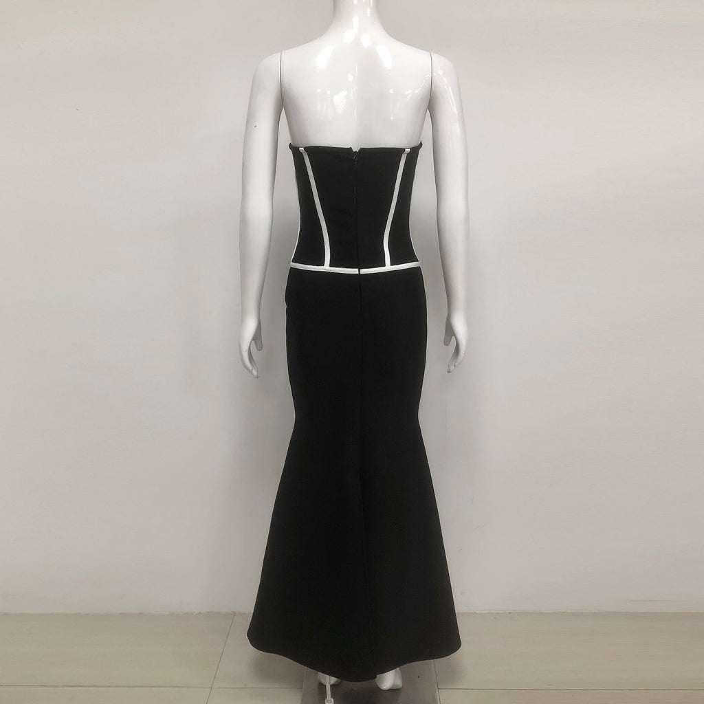 Flowering Girl Women Floral embellished Strapless Maxi Dress in Black