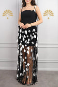 hilary black flower tassel strapless mini dress