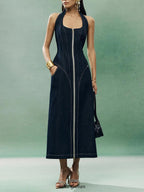 Denim Patchwork Long Dress