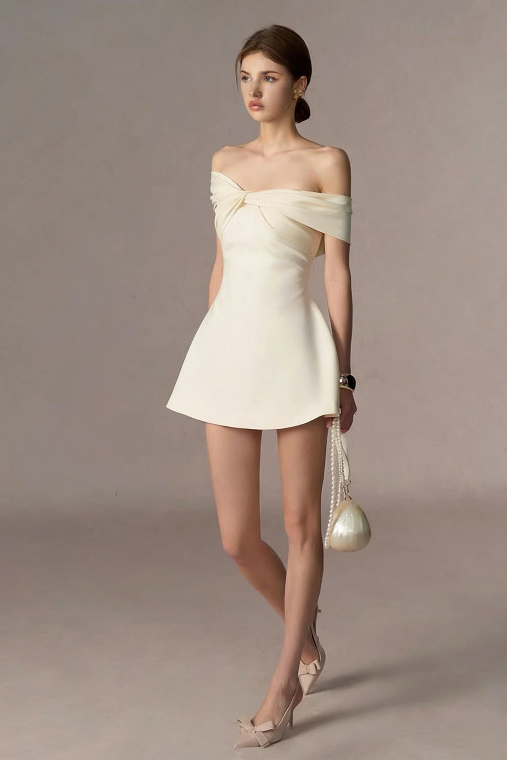 Off-The-Shoulder Twisted Front Mini Dress