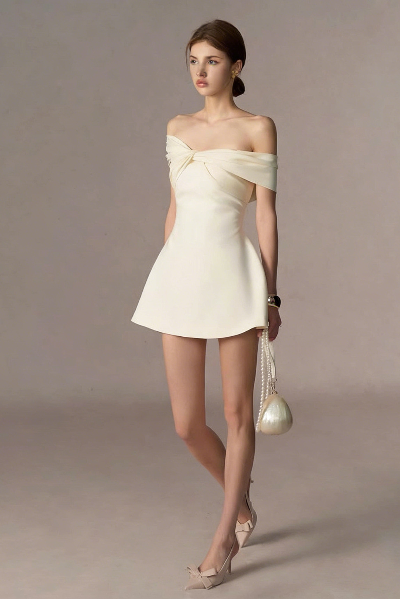 Off-The-Shoulder Twisted Front Mini Dress