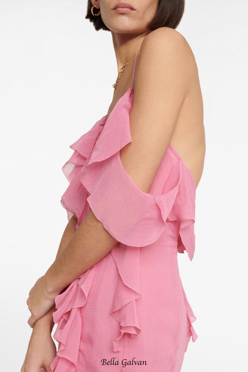 Pink Ruffle cotton and silk maxi dress