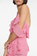 Pink Ruffle cotton and silk maxi dress