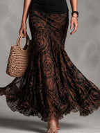 Flowering Girl Women Retro Black cami and brown printed mesh skirt set