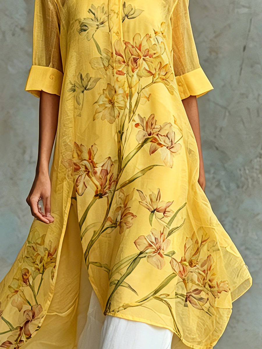 Flowering Girl Women Casual Floral Short-Sleeve Midi Dress & Slip Dress Two-Piece Set