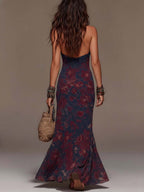 Flowering Girl Women Retro Lace Halterneck Floral Fishtail Maxi Dress