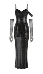 Flowering Girl Women Sequin Strap Maxi Dress In Black
