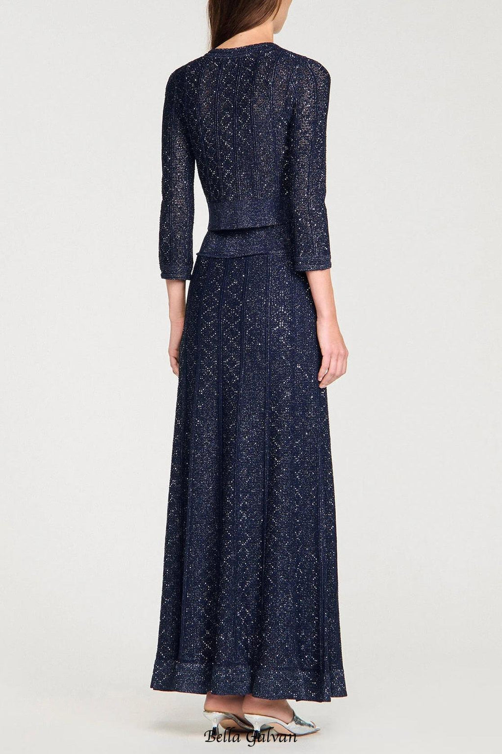 alexandra Strass knit cropped cardigan in navy blue