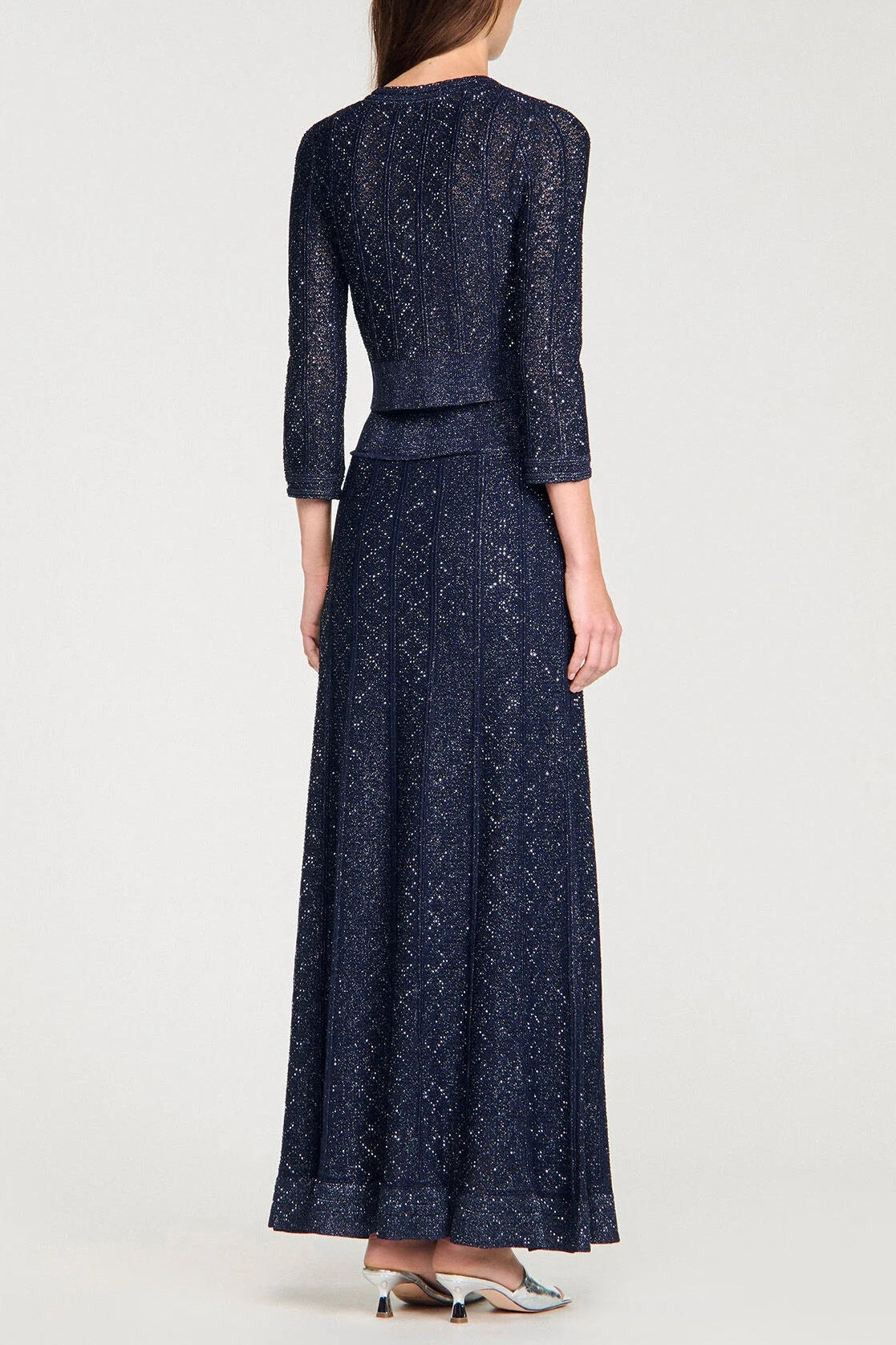 Alexandra Strass Knit Cropped Cardigan In Navy Blue