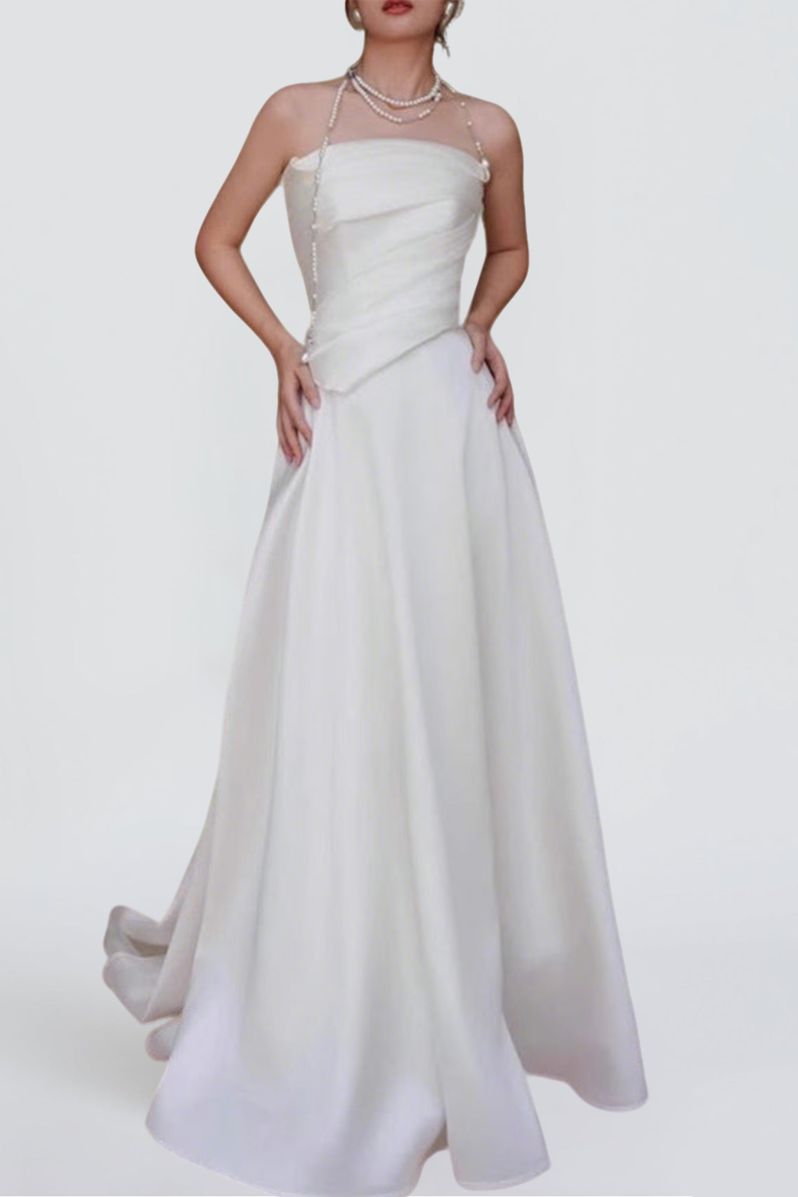 Flowering Girl Women Lydia White French Satin Strapless Maxi Train Welcome Gown