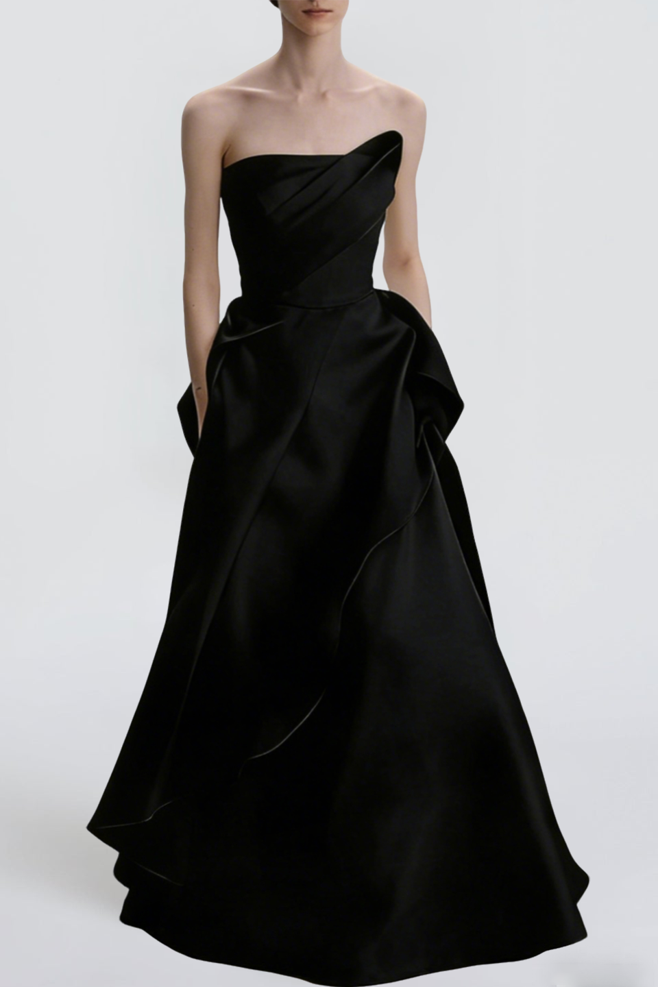 Lyuba Black French Lightweight High-End Strapless Slim Fit Simple Maxi Dress
