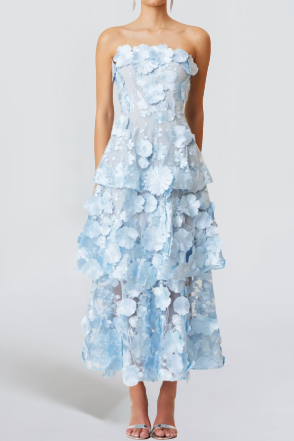 Flowering Girl Women Selene 3D Flower Tiered Maxi Dress In Blue