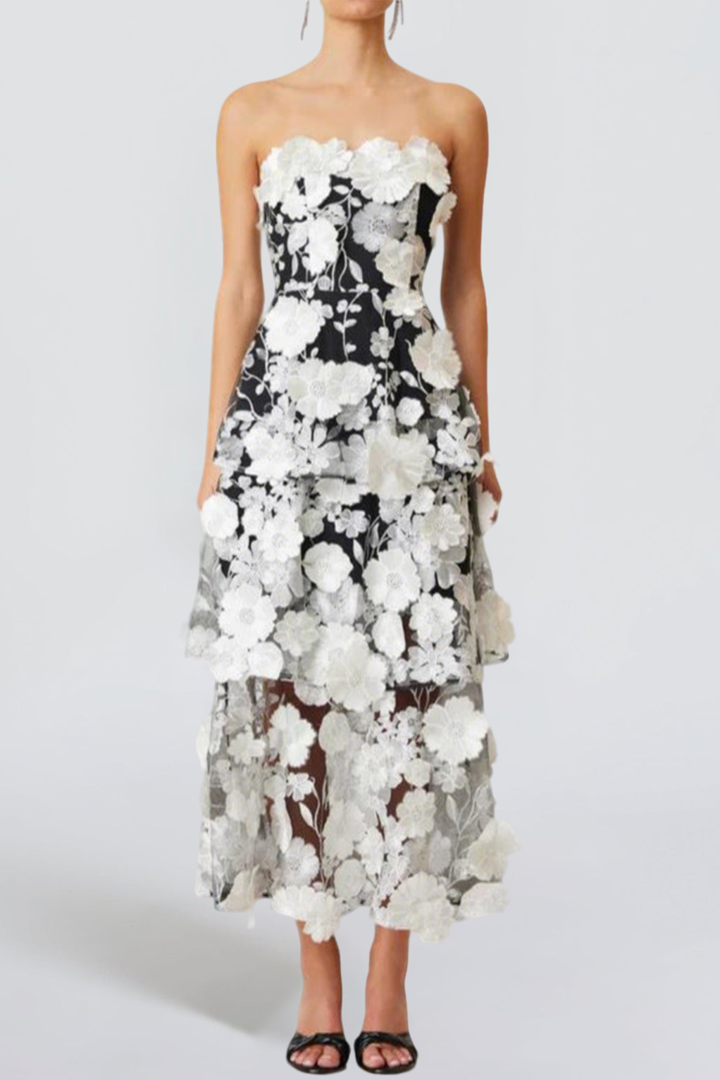 Flowering Girl Women Selene 3D Flower Tiered Maxi Dress In Black