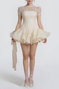 Flowering Girl Women Kelly Sequin Lace Puffy Mini Dress In White