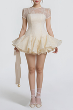 Flowering Girl Women Kelly Sequin Lace Puffy Mini Dress In White