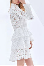 Vanessa Long Sleeves Layered Lace Mini Dress In White