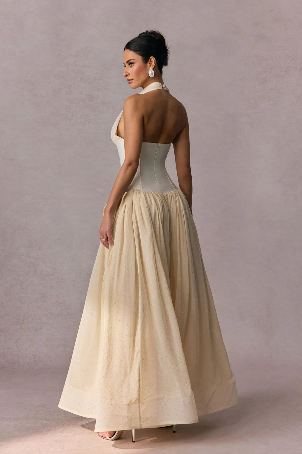 Flowering Girl Women tiffany halterneck tulle overlay maxi dress in apricot