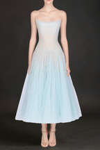 Blue Draped Lace Midi Dress