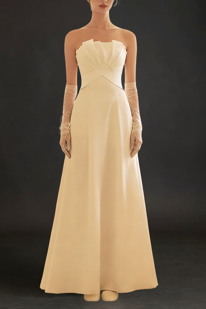 Louise French Satin Minimalist Slimming Princess-Style Lightweight Wedding Maxi Dress
