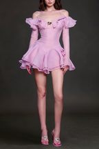 Flowering Girl Women Ruffled Halter Mini Dress In Pink