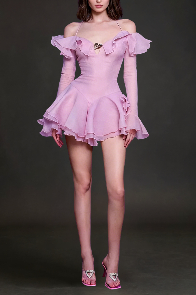 Flowering Girl Women Ruffled Halter Mini Dress In Pink
