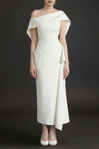 Flowering Girl Women Arene Sheath Diagonal Neck Spandex Midi Dress