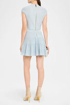 Flowering Girl Women Short-Sleeve Flechage Knit Flare Mini Dress In Blue