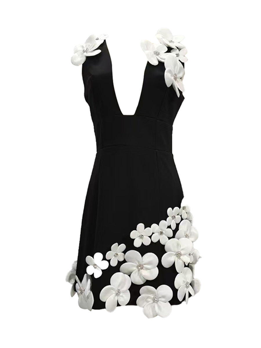 Flowering Girl Women Black And White Mini Dress