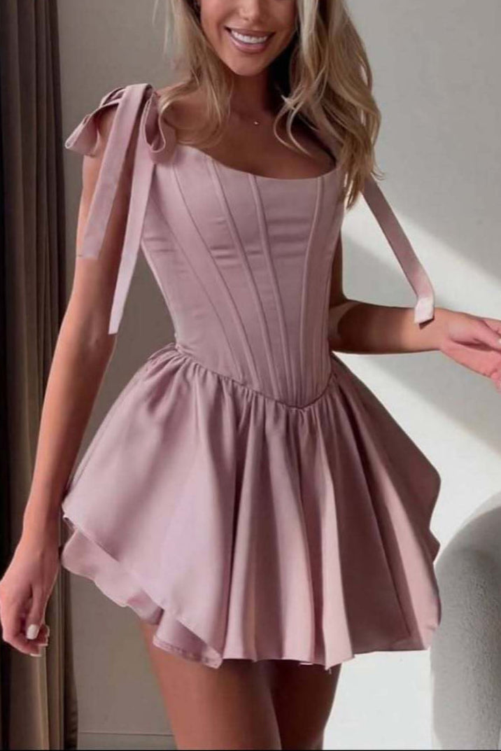 Flowering Girl Women Ruffle Trim Corset Mini Dress In Pink