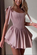 Flowering Girl Women Ruffle Trim Corset Mini Dress In Pink