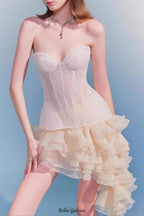 Irregular Petal Lace Bodycon Mini Skirt Set In Beige