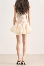 ROUND NECK SLEEVELESS RUFFLED MINI DRESS