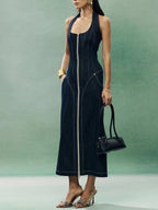Denim Patchwork Long Dress