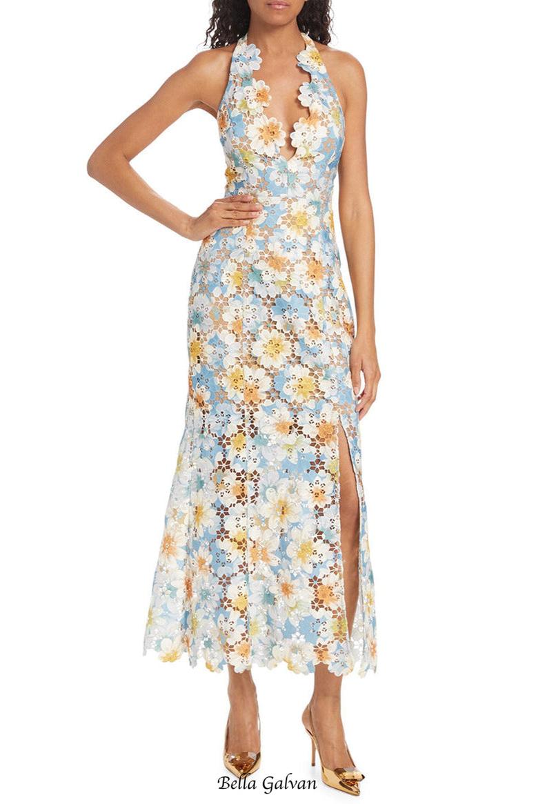 V-neck Side Split Long Dress