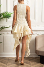 Joy Draped Asymmetric Silk Dress With Layers - Ivoire