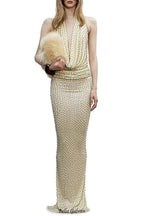 stephanie beading embellished halter backless maxi dress in Butter