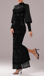 Flowering Girl Women Sequin Long Sleeve Maxi Dress In Black