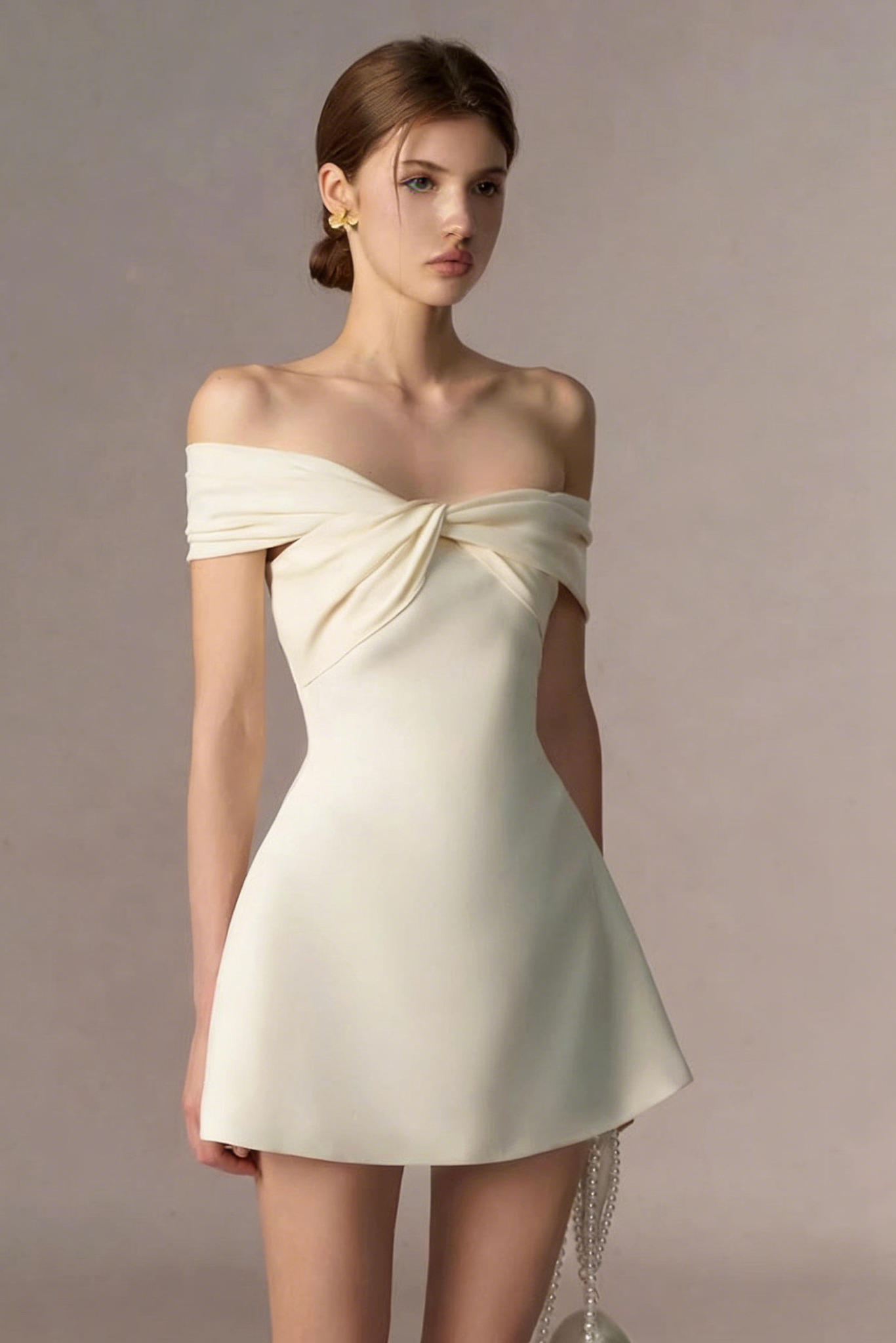Off-The-Shoulder Twisted Front Mini Dress