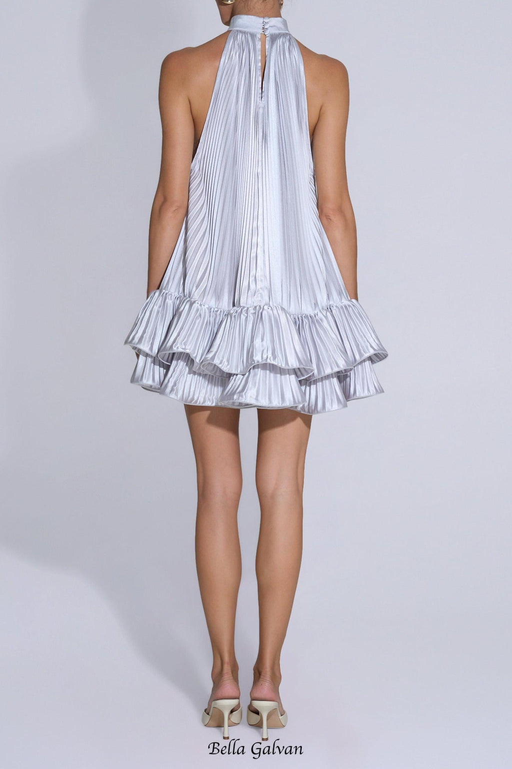 Flowering Girl Women tina Double-layer ruffled halter neck mini dress in white