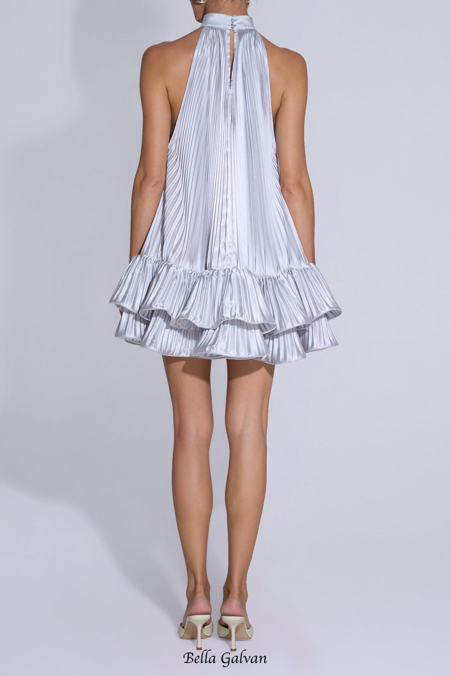 Flowering Girl Women tina Double-layer ruffled halter neck mini dress in white