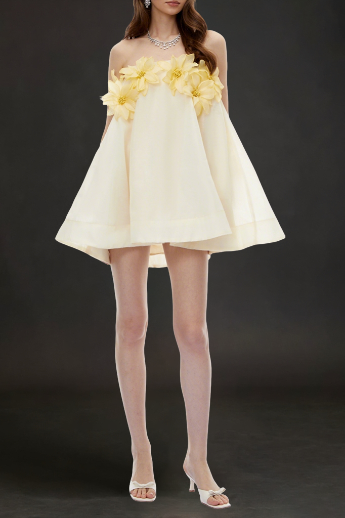 Sabrina Off-Shoulder 3D Floral Mini Dress In Yellow