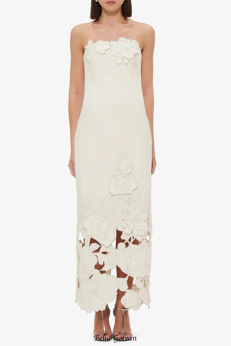 louise Appliqué Bustier Maxi Dress in white